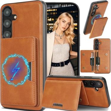 Imagem de Ephoou Capa carteira para Samsung Galaxy A37 com 5 porta-cartões, compatível com Magsafe - Capa flip magnética à prova de choque removível de couro PU com suporte para Galaxy A37/A36/A56 C1-marrom