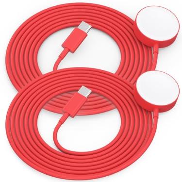 Imagem de Amasuki Pacote com 2 USB C para carregador magnético sem fio portátil compatível com Watch Ultra2 Ultra Series 10/9/8/7/6/SE/SE2/5/4/3/2/1-[1m/vermelho]