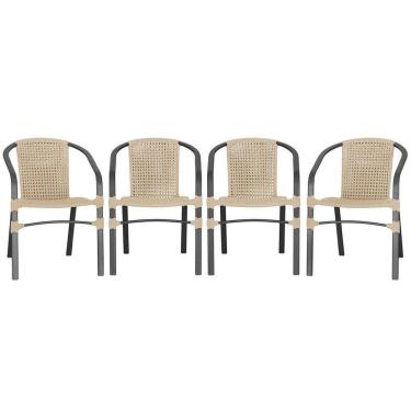 Imagem de 04 Cadeiras Floripa Alumínio Pintura Preta Trama Original Rami