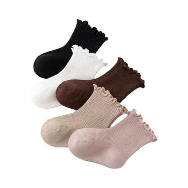 Imagem de Meias De Bebê Com Renda Para Meninas, 5 Pares, Algodão Puro, Borda Fra