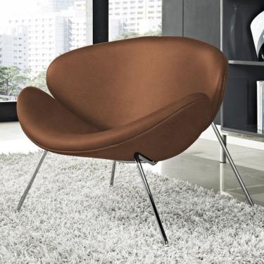 Imagem de Poltrona Trevo Couro Natural Marrom Base Cromada