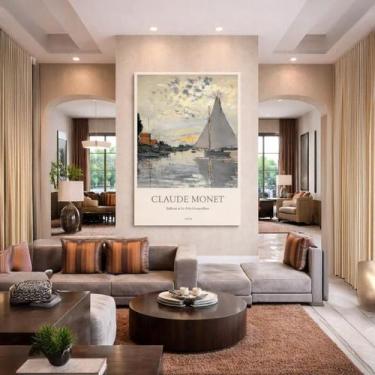 Imagem de Quadro Canvas Monet Veleiro Em Le Petit 70X50Cm Mold Preta - Quadros O