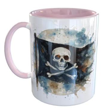 Imagem de Caneca Porcelana Pirata Bandeira - Pense Canecas, Rosa Claro