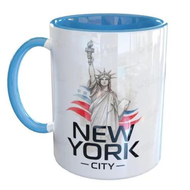 Imagem de Caneca Porcelana Ny Estatua Bandeira Americana - Pense Canecas, Azul C