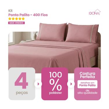 Imagem de Jogo de Lençol Casal/ Queen/ King 4 Peças 400 Fios Ponto Palito Toque Macio Premium Casa Dona