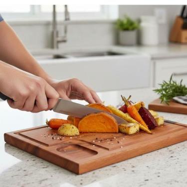 Imagem de Tábua para Churrasco Corte Carne Legumes Com Molheira 40cm - Ligna Dec