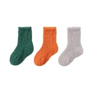 Imagem de Meias Infantis De Inverno Quentes De Veludo Coral Cano Médio 3 Pares C