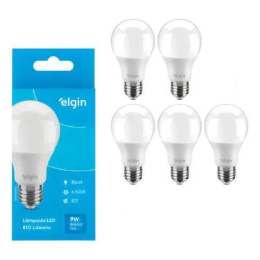 Imagem de Kit 5 Lâmpada Bulbo A60 9w 6500k Elgin Bivolt Branca Fria