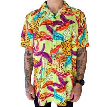 Imagem de Camisa Masculina Estampada Folhagem Manga Curta Social-Masculino