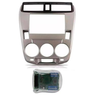 Imagem de Moldura Painel 2 Din Ar Analógico + Interface Comando de Volante Honda City 2009 2010 2011 2012 2013 2014