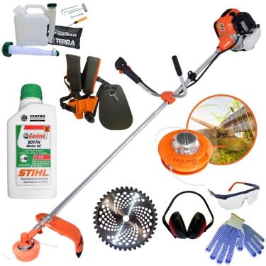Imagem de Máquina de Cortar Grama À Gasolina Terra GR520XP 2T 52cc 2,5HP Roçadeira Completa Com Disco de Vídia 40 Dentes e Cabeçote Nylon + KIT EPI + ÓLEO STIHL