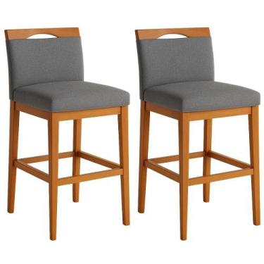 Imagem de Kit 2 Banquetas Alta Cozinha Gourmet Estofada Linho Cor:Linho Cinza - 