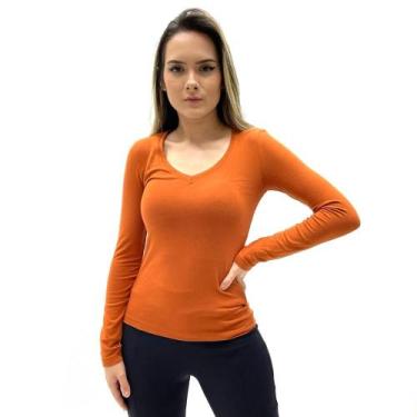 Imagem de Blusa Hering Básica Gola V Manga Longa Feminina, PP, Terracota