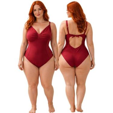 Imagem de Maiô Feminino Plus Size Sem Bojo Decote Drapeado, Alças Reguláveis e C