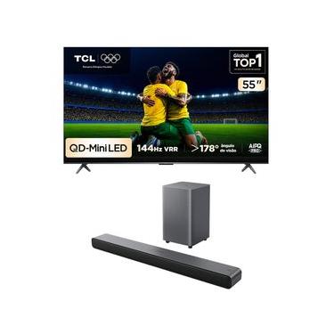 Imagem de Combo Smart TV TCL 55 QLED Mini LED 4K C6K WiFi 144Hz 55C6K e Soundbar TCL Subwoofer 2.1 S55H