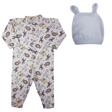 Imagem de Kit Bebê 2 Peças Pijamão Tamanhos 1 2 e 3 e Touquinha Coelho