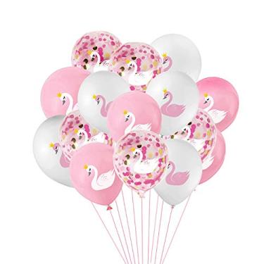 Imagem de Balões de princesa cisne, 15 peças de balões de látex rosa e branco, balões de confete de cisne para decoração de festa de casamento, aniversário de menina