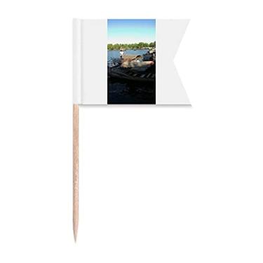 Imagem de Bandeiras de palito de dente modernas para presente Art Deco de pescador, marcação de rotulagem para bolo de festa, prato de queijo