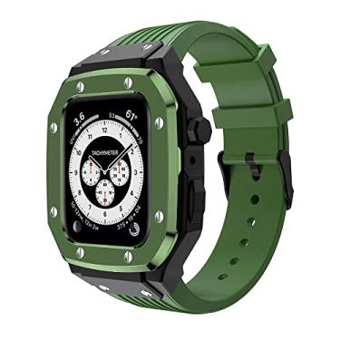 Imagem de KANUZ Pulseira robusta com capa de metal para Apple Watch Band 44mm 45mm Pulseira de silicone com capa protetora de pára-choques iWatch 8/7/6/5/4/SE (Cor: Verde, Tamanho: 45mm para 8/7)