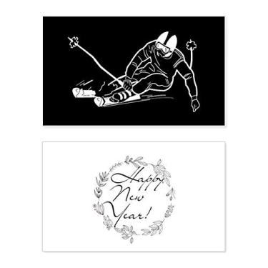 Imagem de Black Winter Sport Skiing Pattern Ilustration New Year Festival Greeting Card Bless Message Gift