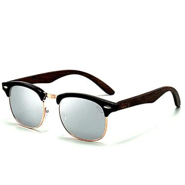 Imagem de Óculos de Sol Hastes de Madeira Browline GCV Polarizados Proteção UV400 (C1)