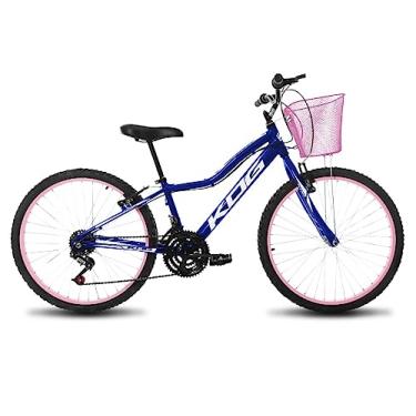 Imagem de Bicicleta Infantil Feminina Aro 24 KOG Alumínio 18V Com Cestinha,Azul Signos e Branco