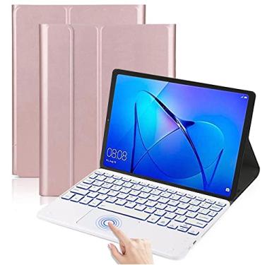 Imagem de QYiiD Capa de teclado Touchpad retroiluminada para Huawei MediaPad T3 10, teclado Bluetooth sem fio removível magneticamente para tablet Huawei MediaPad T3 10 de 9,6 polegadas 2017, ouro rosa