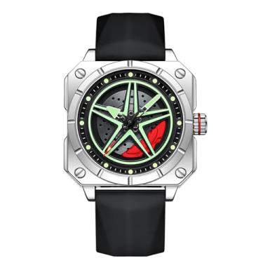 Imagem de Forrader Relógio masculino com roda de carro, relógio esportivo quadrado de quartzo à prova d'água, relógio de pulso masculino de aço inoxidável com aro giratório de carro, design de cubo giratório