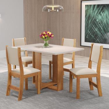 Imagem de Mesa de Jantar Retangular Viero Caiena com 4 Cadeiras Estofadas e Revestidas em Veludo