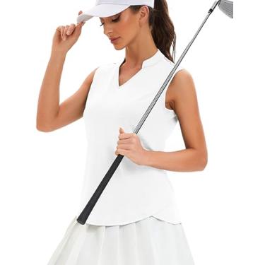 Imagem de addigi Camiseta feminina de golfe, gola V, sem mangas, regata atlética, tênis, camiseta esportiva leve com absorção de umidade, A - branco, M