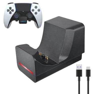Imagem de Suporte de parede para PS5 DualSense Edge Controller Dock com indicador LED, carregamento lateral autoadesivo de fácil acesso PS5 Pro/controles finos na parede para console de mesa, estação de