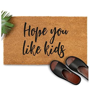 Imagem de Hope You Like Kids Capacho 76 x 43 cm, Tapete divertido de fibra de fibra para porta frontal, Hope You Like Kids Tapete de boas-vindas com fundo espesso de PVC antiderrapante, esperamos que você goste de tapete de fibra de coro infantil, espero que você goste de crianças