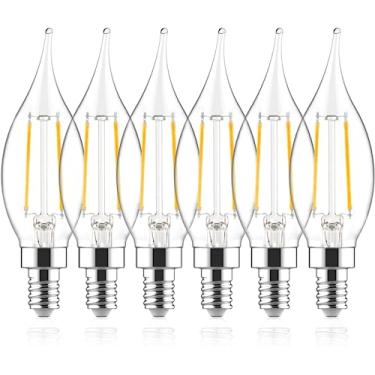Imagem de Lâmpada de lustre de LED regulável equivalente a 60 W - Lâmpada de vela de filamento vintage branco macio de 4,5 W 2700K, base de candelabro E12, pacote com 6