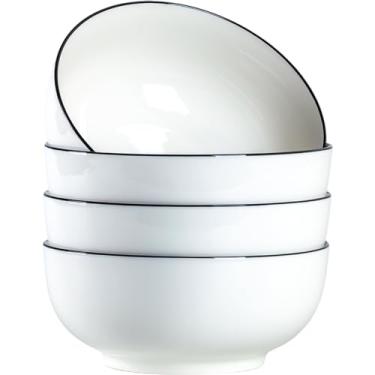 Imagem de Dyware Tigela de sopa grande de 1,134 g, tigelas Pho Bowls, tigelas de porcelana esbranquiçadas com borda de 17,8 cm, conjunto de 4