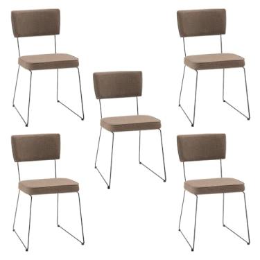 Imagem de Kit 5 Cadeiras de Jantar Decorativa Base Aço Preto Luigi Linho Bege G17 - Gran Belo