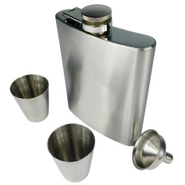 Imagem de Cantil Porta Bebida Kit 4 Peças Inox Whisky Uisque Vodka - Moon Grass