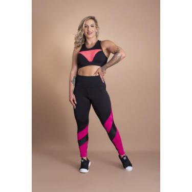 Imagem de Conjunto Fitness Feminino Calça Legging Cintura Alta Recorte E Top Tel