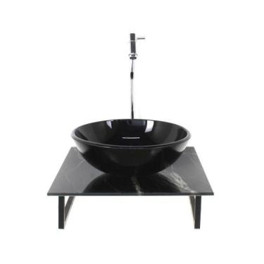 Imagem de Kit Cuba Vidro Redonda 10Mm Tampo Vidro 40Cm X 40Cm Mármore - Cubas E 