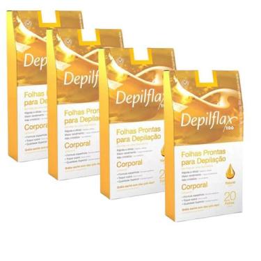 Imagem de kit 4 Folhas Prontas Corporais Depilação Cera Depilflax Natural 80 Uni