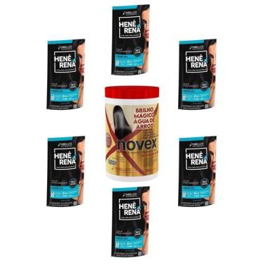Imagem de Hene Em Gel Rena Preto Azulado 06x180gr Pouch+Brilho Magico Agua Arroz