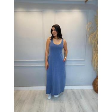 Imagem de Vestido Regata Longo com bolsos  em malha Estonada - VESTESUL, Azul es
