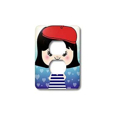 Imagem de 3dRose Lsp_76614_6 Bonito Kawaii Boneca Francesa na França tradicional Paris Blue Stripe Dress Red Boina Hat 2 Plug Outlet Cover