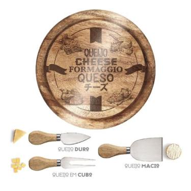 Imagem de Conjunto para Queijo 4 Peças com Tábua vidro Decoração Madeira QUE5524