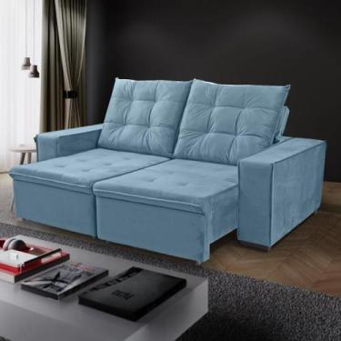 Imagem de Sofá Porsche Retrátil/Reclinável 4Lugares Veludo Azul 2,15m - FRATELLO