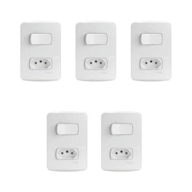 Imagem de Kit 5 Conjuntos Montados 1 Interruptor Simples E 1 Tomada 2P+T 10A Pb 