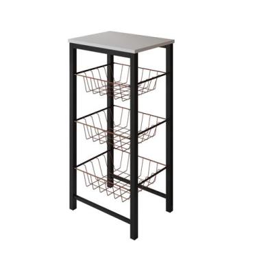 Imagem de Fruteira de Chão Cozinha Montada Aço Preto Tampo Branco Cesto Cobre Ro