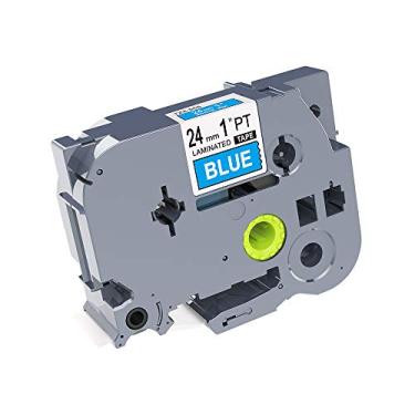 Imagem de IDIK 1PK Fita de etiqueta laminada padrão branca sobre azul compatível com Brother P-Touch TZe-555 TZ555 TZe555 (24 mm x 8 m)