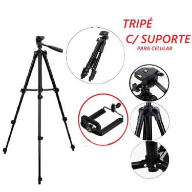 Imagem de Tripé Para Câmera E Celular 1.2 Metros TriPod Profissional C/ Suporte 