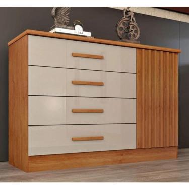 Imagem de Cômoda 1 Porta 4 Gavetas Com Detalhe Ripado Barcelona - Tcil Móveis - Cinamomo/off White