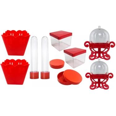 Imagem de Kit Tubetes Cachepôs Mini Boleira Latinhas Caixa Acrílica Tampa Presente Coloridas Lembrancinhas Natal Aniverário Mimos Luxo (Vermelho)